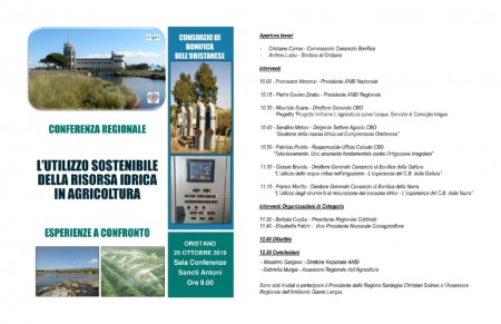 Conferenza Regionale. L&#039;utilizzo sostenibile della risorsa idrica in Agricoltura. Programma degli interventi
