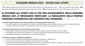 Proroga  presentazione  domande Utenza Irrigua